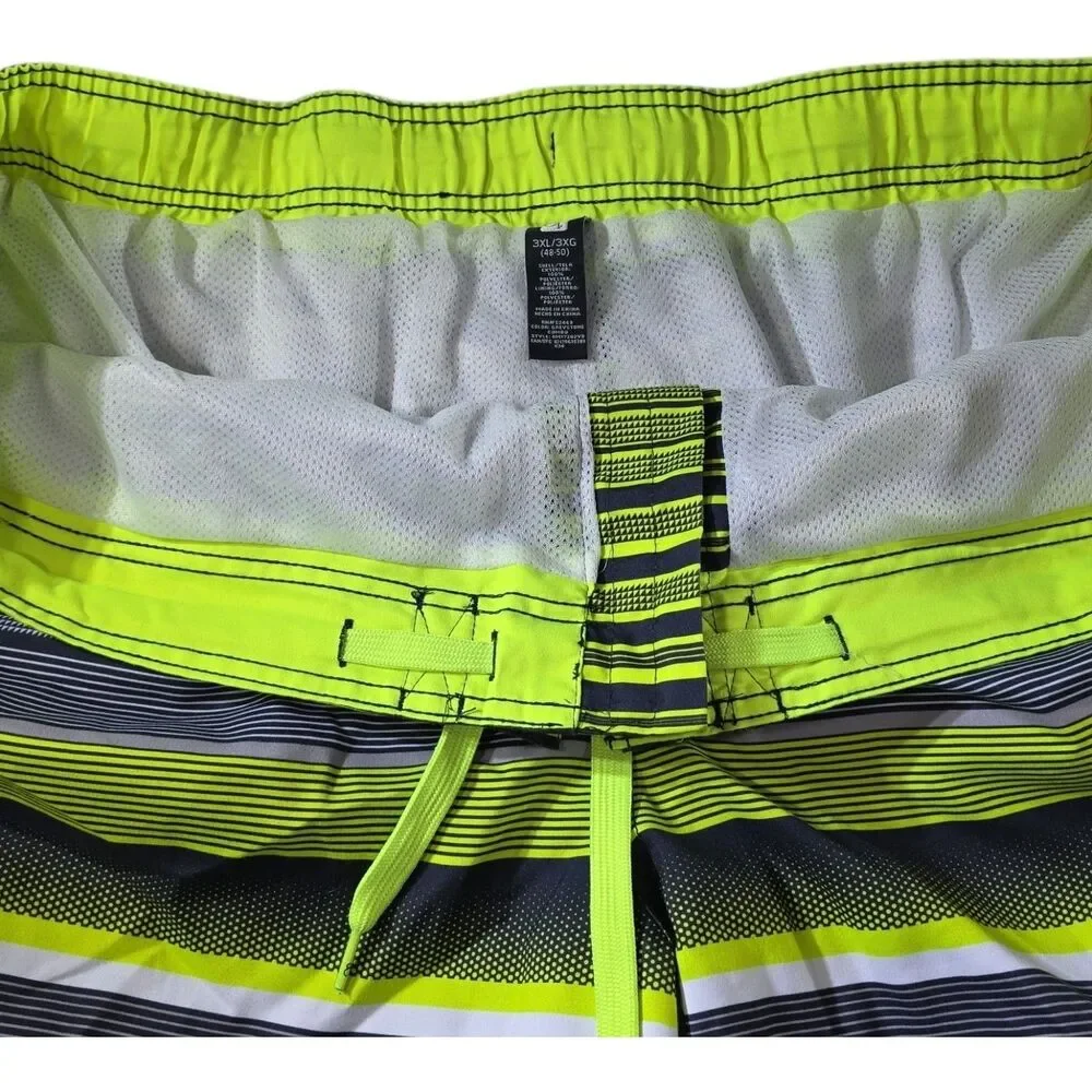 OP Ocean Pacific Mens Big Tall Board Shorts 3XL Neon Stripe Lined Trunks EUC